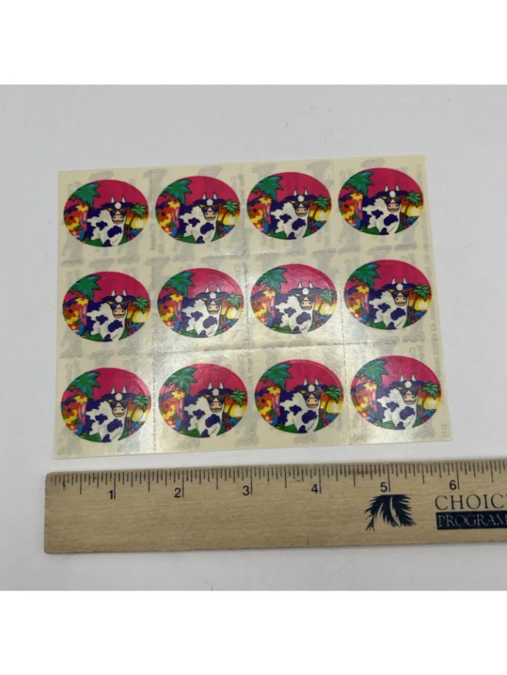 Lisa Frank #S112 FLOWER COWS PALM TREE FULL SHEET Stickers RARE VINTAGE Pink Fun